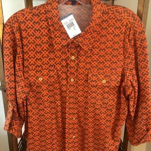 J. McLaughlin Orange and Brown shirt, size L